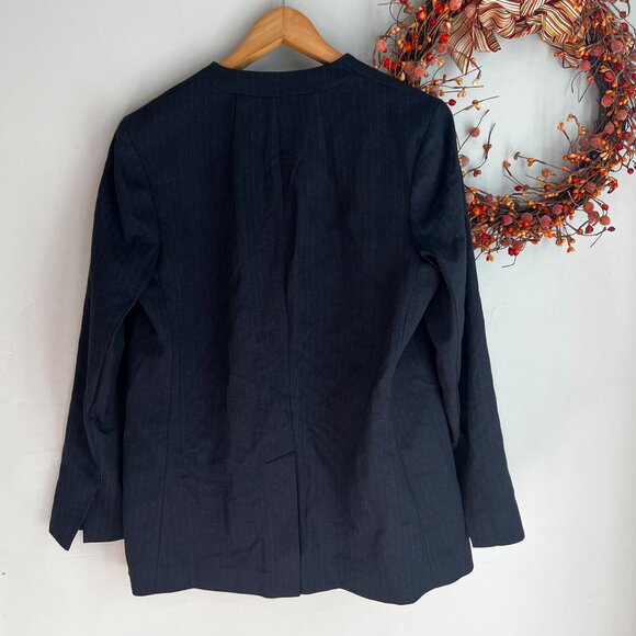 SPANX Womens Perfect Collarless Blazer MEDIUM Navy Grey Pinstripe Ponte - Picture 2 of 10